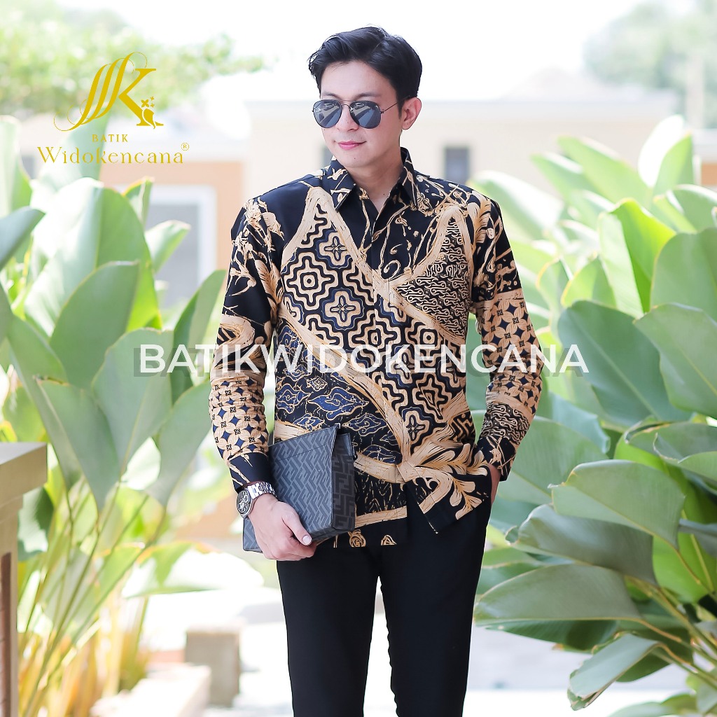 Jual KEMEJA BATIK KANTOR PREMIUM- MOTIF ABSTRAK IKAT WARNA HITAM ...