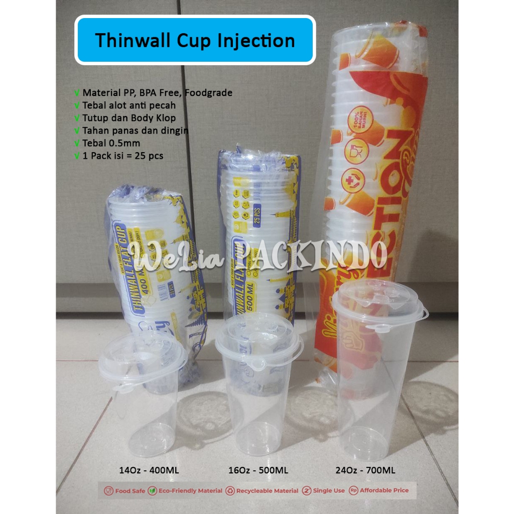 Jual 16oz Thinwall Cup Injection 16oz 500ml Tutup Gelas Cup Bening Transparan Tebal 500 Ml 2767