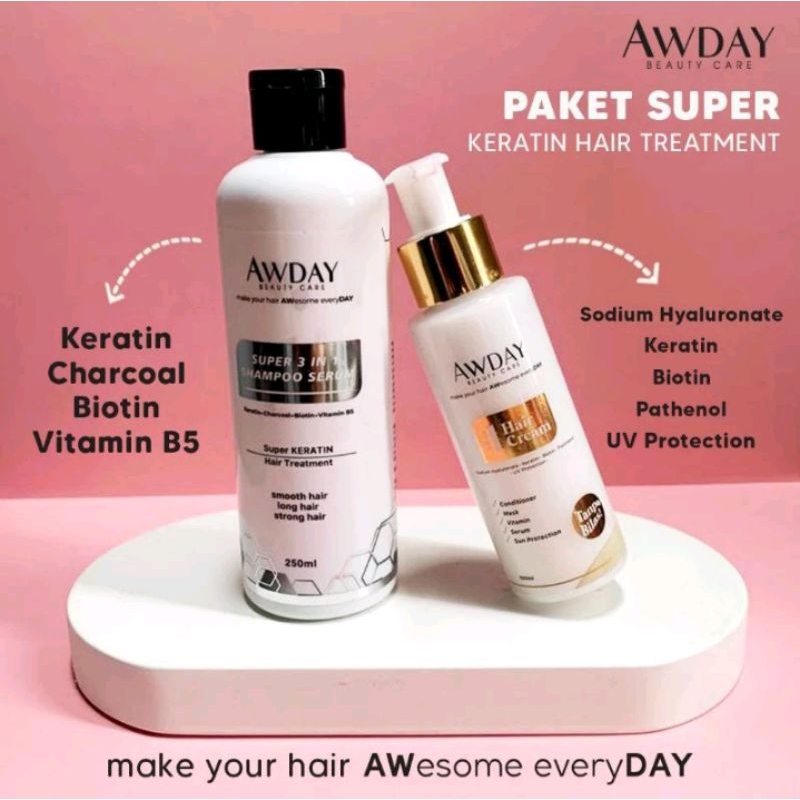 Jual Peket Bundling Hemat Shampoo Rambut Awday Super Keratin 3in1 Plus ...