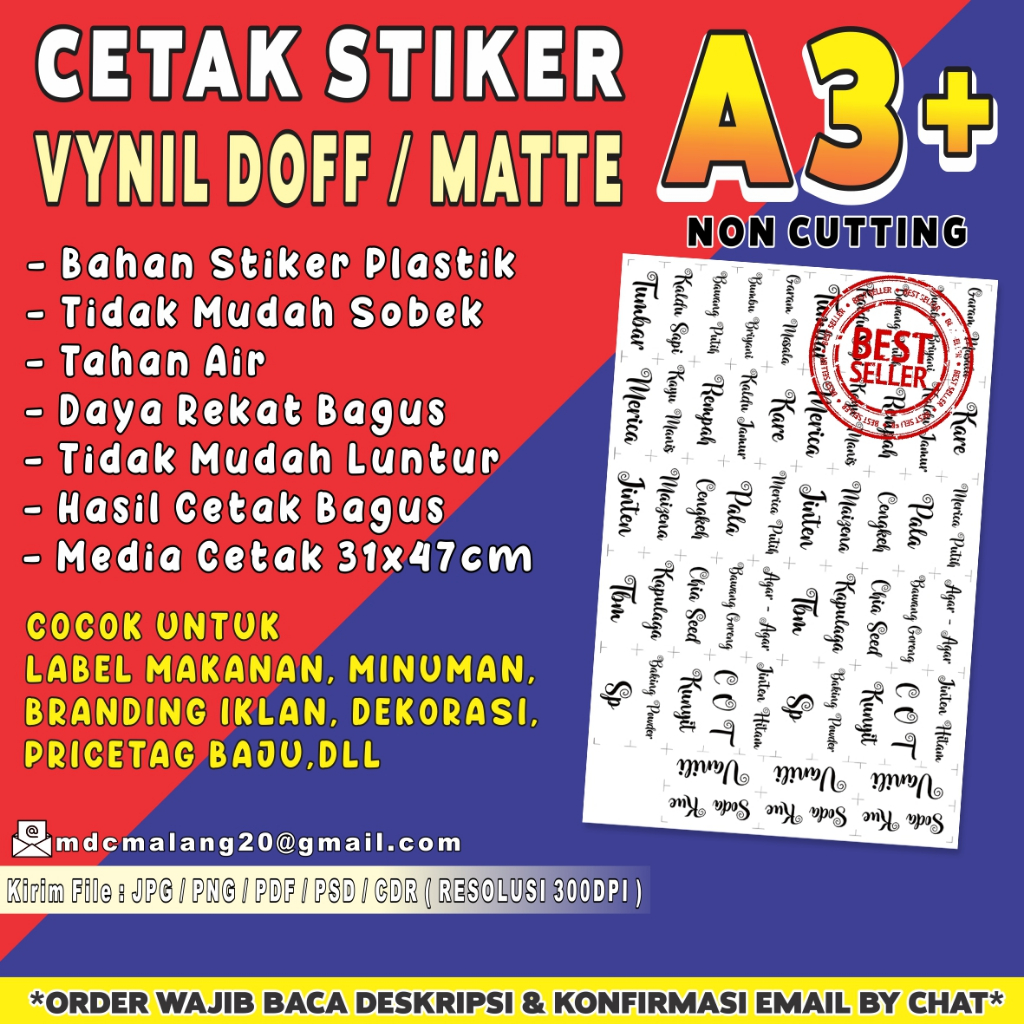 Jual CETAK STIKER A3+ VINYL MATTE / DOFF LABEL KEMASAN NON CUTTING ...
