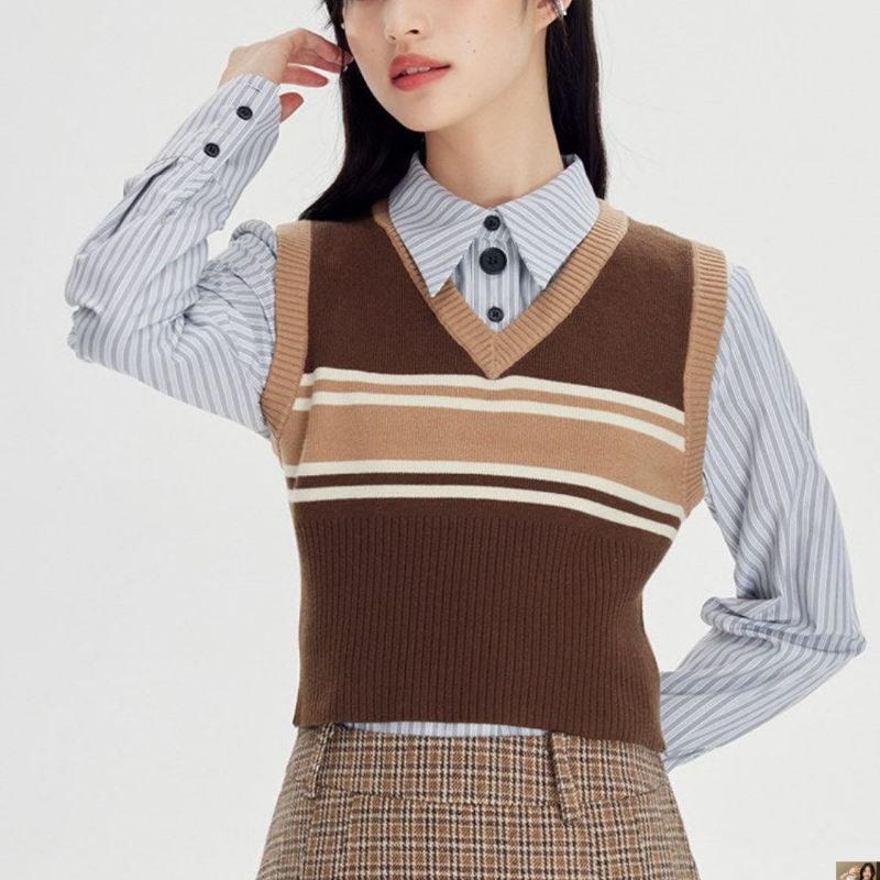 Jual Knitt vest autumn Fashion korean style Rajut v-neck setripe Atasan ...