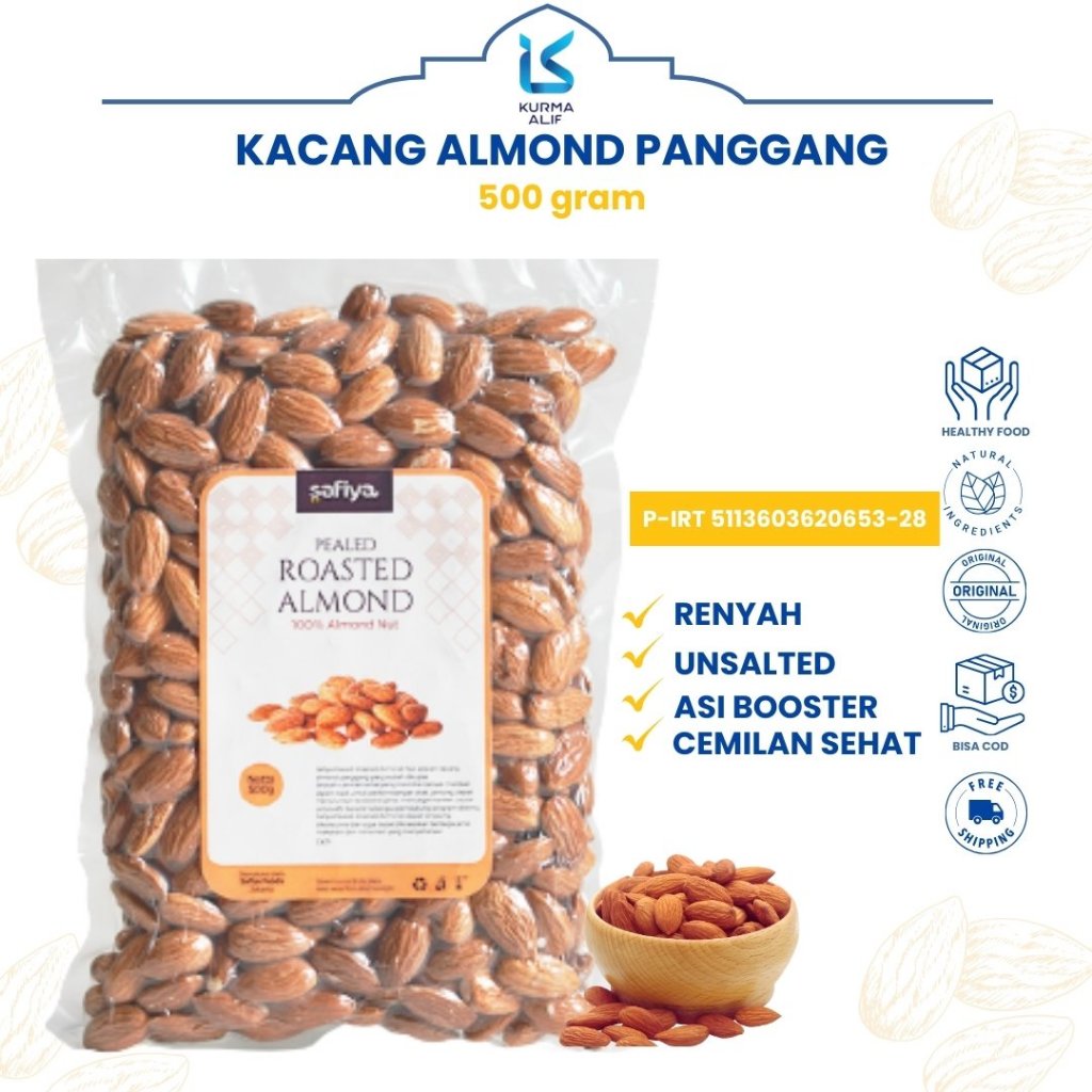 Jual Kacang Almond Panggang 500 Gr Renyah Roasted Almond Unsalted Vacuum Premium Shopee 6616