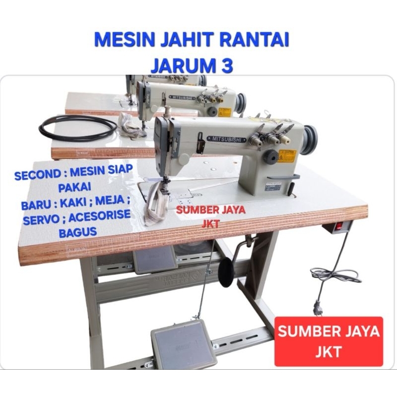 Jual mesin jahit rantai jarum 3 mh mitsubisi second/kaki;meja triplek ...