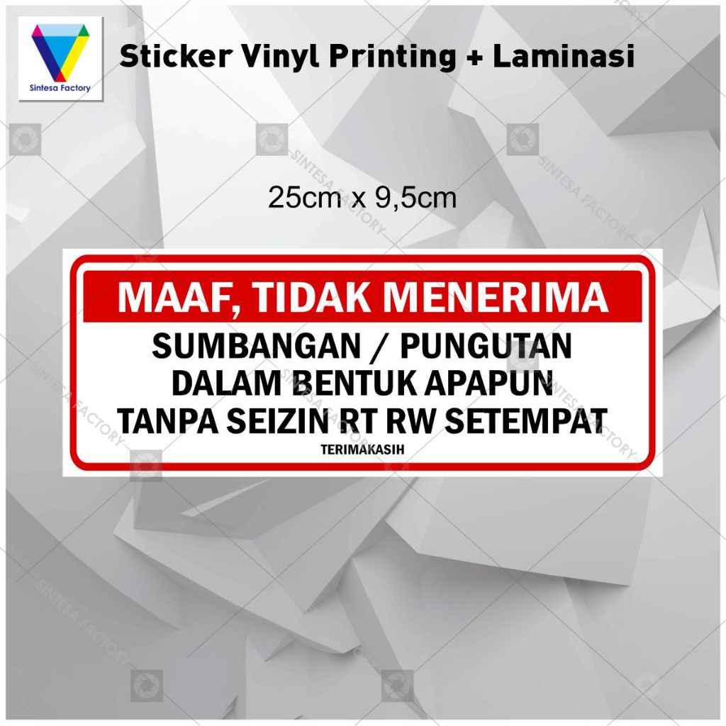 Jual Stiker TidakMenerima Sumbangan Stiker Perizinan | Shopee Indonesia