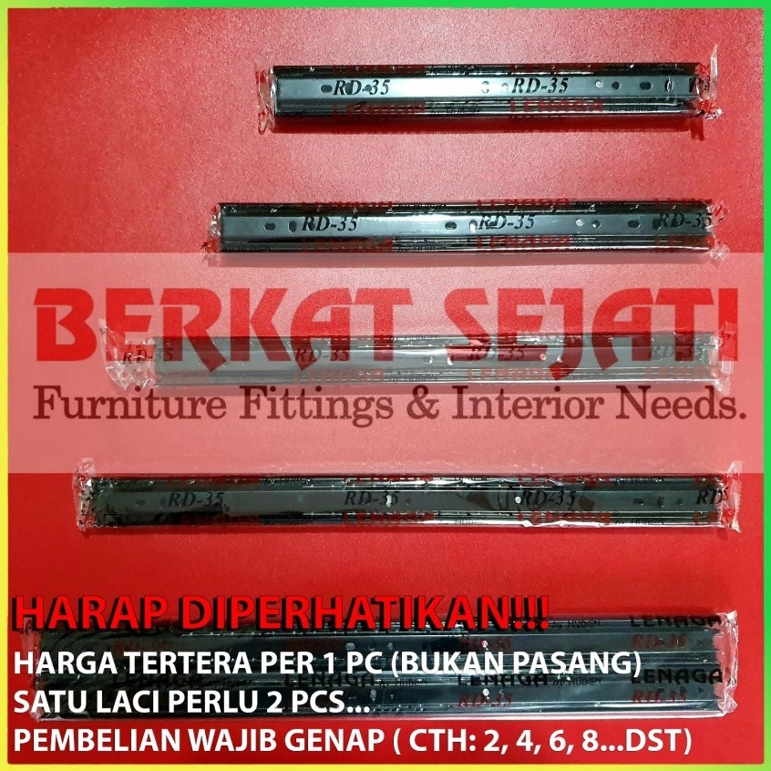 Jual Potongan Harga Rel Laci Double Track Full Extension Hitam LENAGA