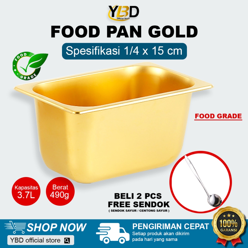 Jual Food Pan GOLD Stainless 1/4 X 15 Cm | Wadah Prasmanan Stainless ...