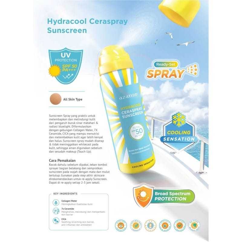 Jual Azarine Hydracool Ceraspray Sunscreen SPF 50 PA+++ | Shopee Indonesia