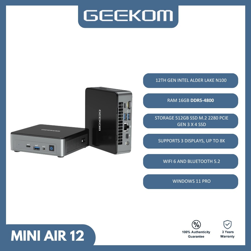 GEEKOM Air12 Mini PC, Intel Alder Lake N100 4 Cores Up to 3.4GHz