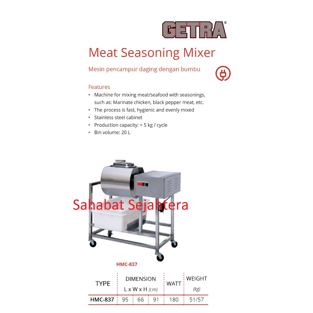 Jual Getra Meat Seasoning Mixer HMC837 Mesin Pencampur Daging Dengan