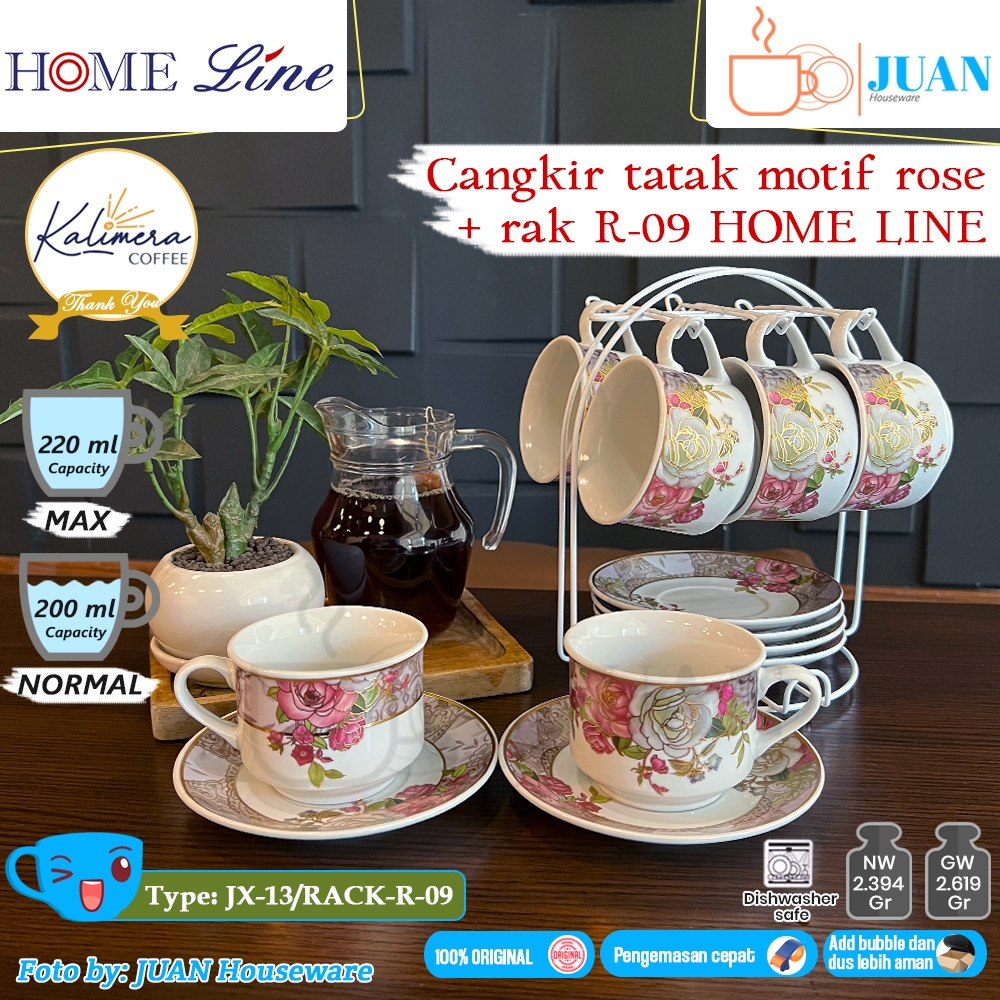 Jual HOMELINE Tea set porselen + rak motif rococo rose / tea cup and ...