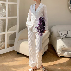 Stelan Piyama Baju Tidur Wanita Lengan Panjang Celana Panjang Satin Import PSLUX