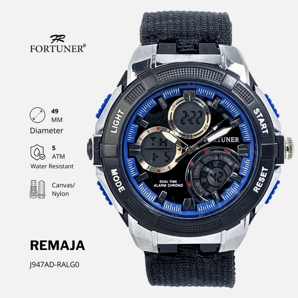 Jual Fortuner Jam Tangan Remaja Pria Sport DualTime AnalogDigital Tahan Air Kanvas Jailin