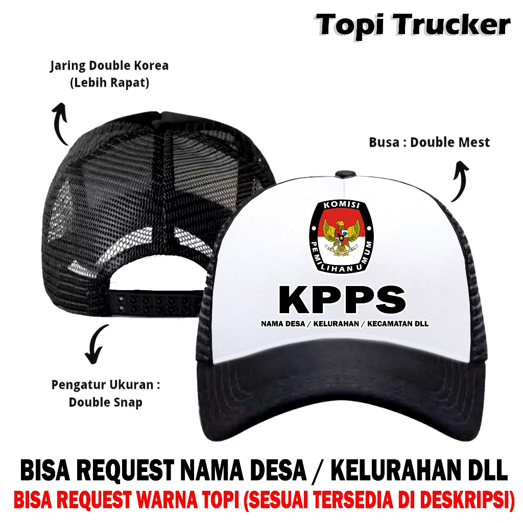 Jual Topi Trucker Jaring Logo KPPS Desa Kelurahan Bisa Custom Logo KPU ...