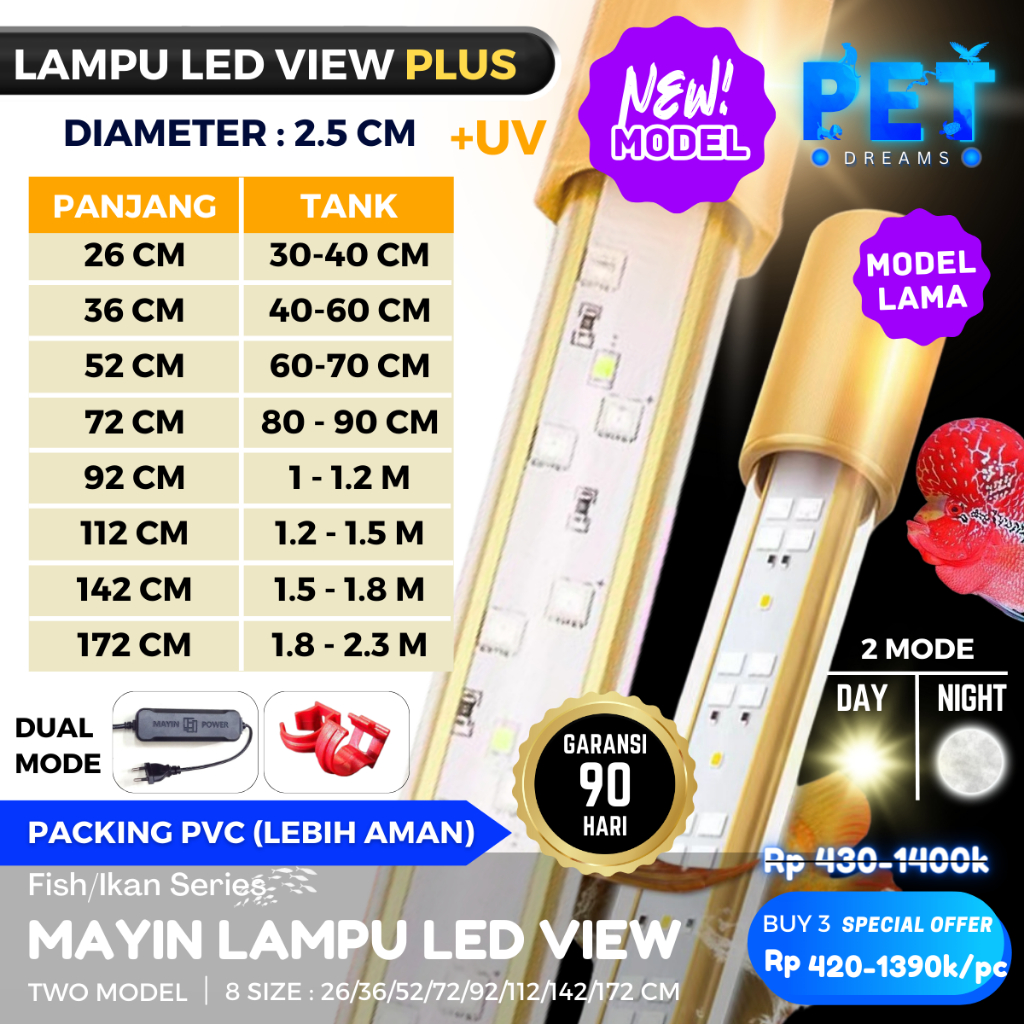 Jual LAMPU MAYIN LED VIEW / PLUS DAY NIGHT UV AQUARIUM KOLAM KOI KOKI ...