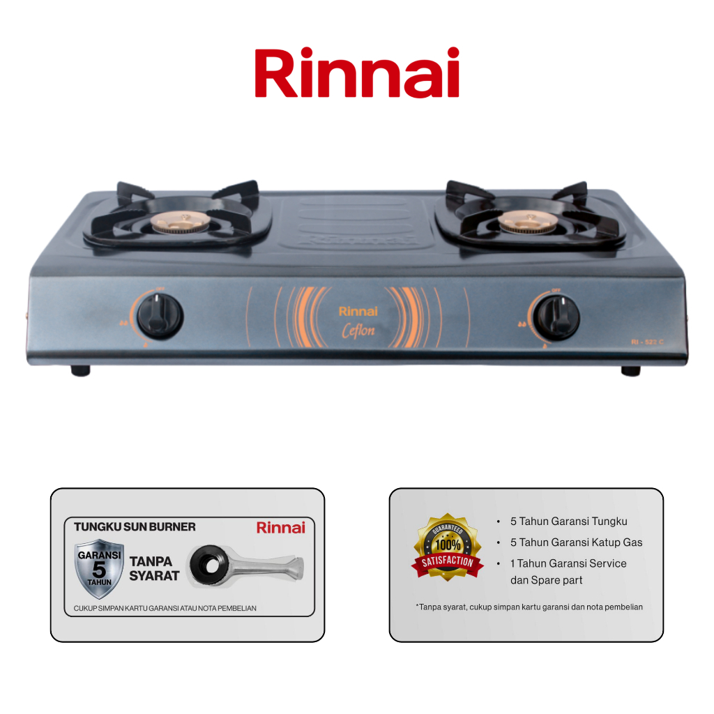 Jual Kompor Gas 2 Tungku Rinnai Ri 522e Body Stainless Steel Burner Api