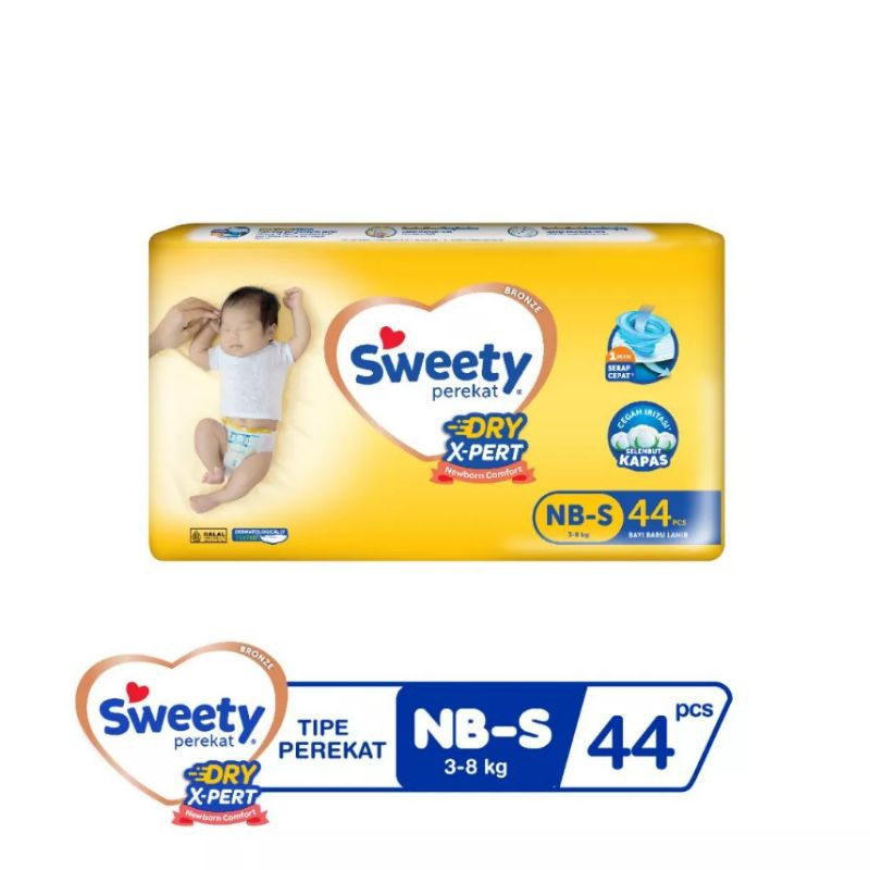 Jual Sweety Bronze Dry Xpert Comfort NBS 44 Popok Perekat Ukuran NB