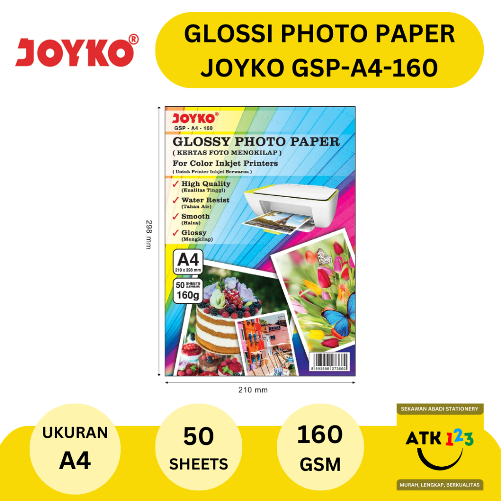 Jual Kertas Foto Mengkilat Glossy Photo Paper Joyko A4 160 Gsm 50