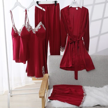 Piyama Set Baju Tidur Wanita BS 7799 Kimono 5 In1 Sexy Baju Rumah Sleepwear Satin Premium Mimon