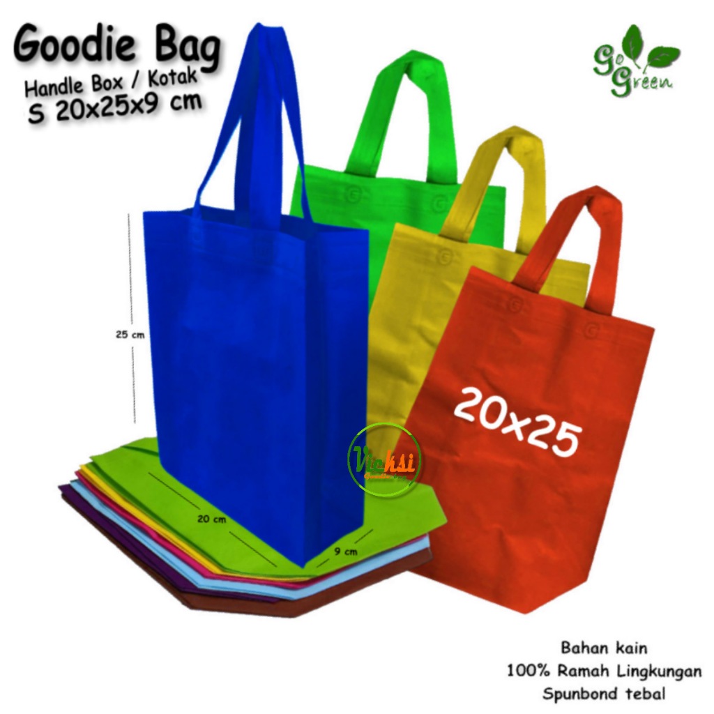Tas Spunbond Goodie bag Handle Box Kotak Ukuran Kecil S= 20x30x9 Kantong  Kain belanja Shopping bag, Goodybag Souvenir Snack Ultah Ulang tahun 