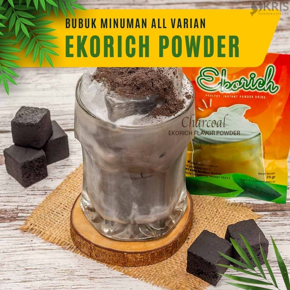 Jual Bubuk Minuman Rasa Charcoal, Hazelnut 25gr Ekorich Powder