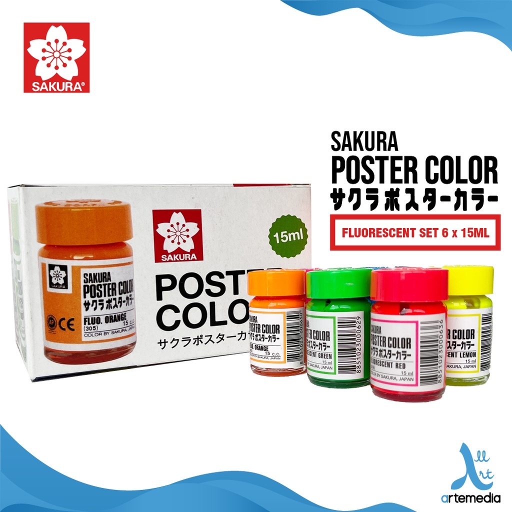 Jual Sakura Poster Colors Fluorescent Set 6x15ml | Shopee Indonesia