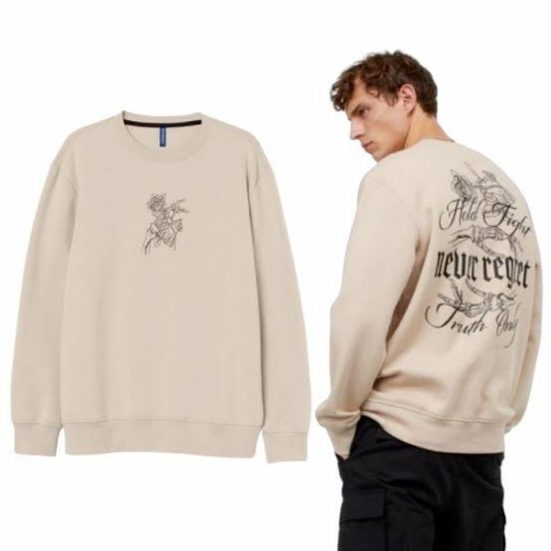 Jual Crewneck Hnm Hm Never Regret Beige Full Tag Shopee Indonesia