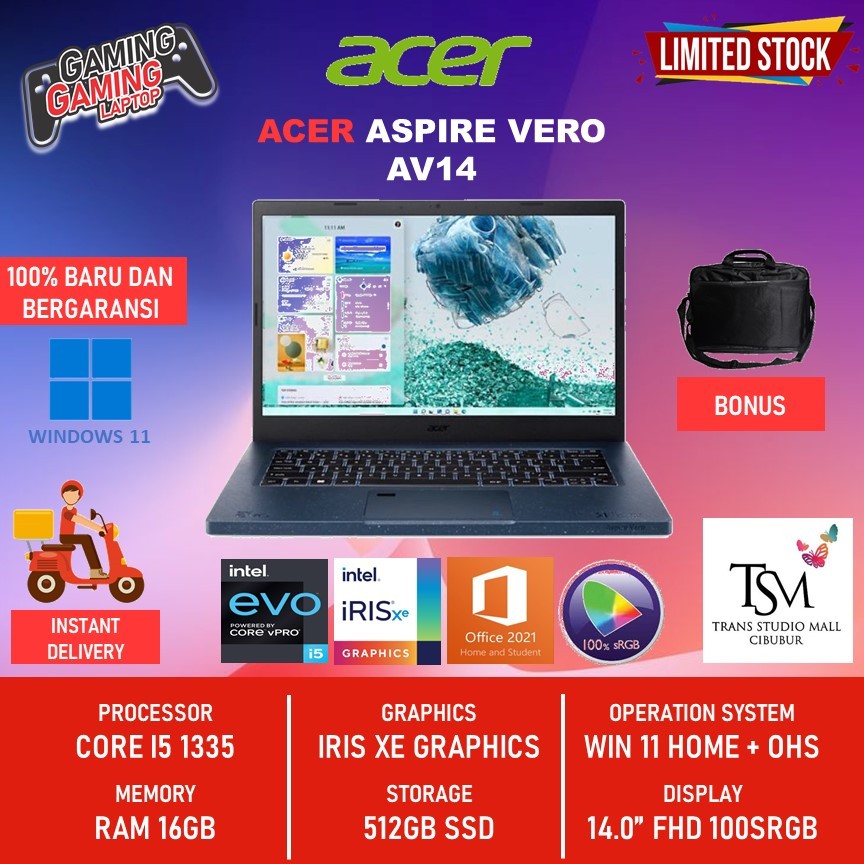 Jual Acer Aspire Vero Av14 Intel Evo I5 1335u 16gb 512ssd W11 Ohs 140fhd Shopee Indonesia 