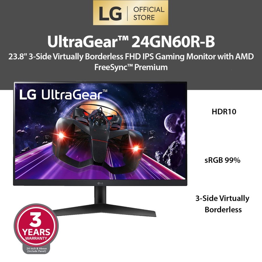 LG UltraGear 24MP60G-B 24inch, FHD,IPS, ,Flat, 1ms(MBR),75Hz, AMD FreeSync  Premium - 24MP60G-B
