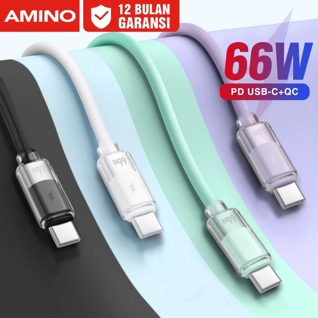 AMINO PD 66W TYPE C TO C Kabel Data Quick Charging 1M Cable Silicone TYPE C To Lighting Fast Charger Quick Charge 4.0 / SuperVOOC