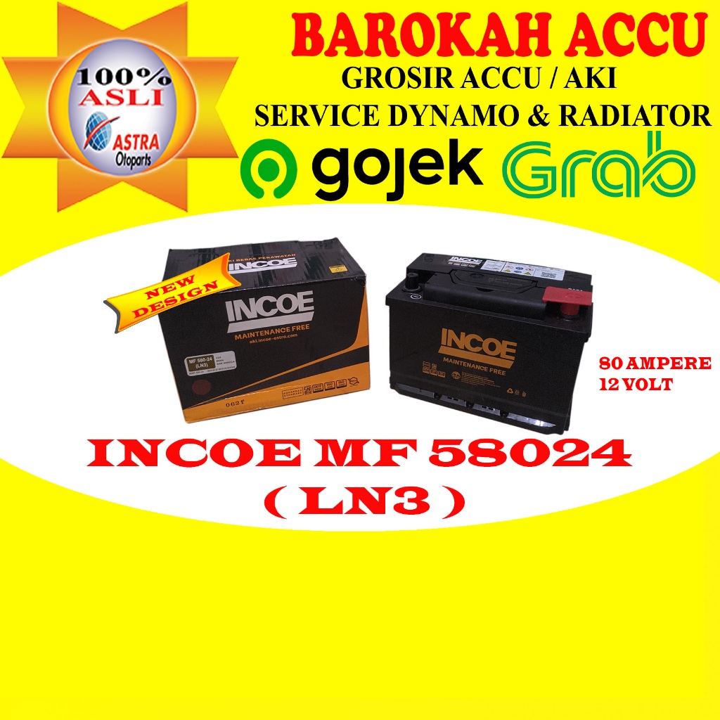 Jual AKI INCOE MF 58024 , 80 AH ASTRA OTOPARTS | Shopee Indonesia