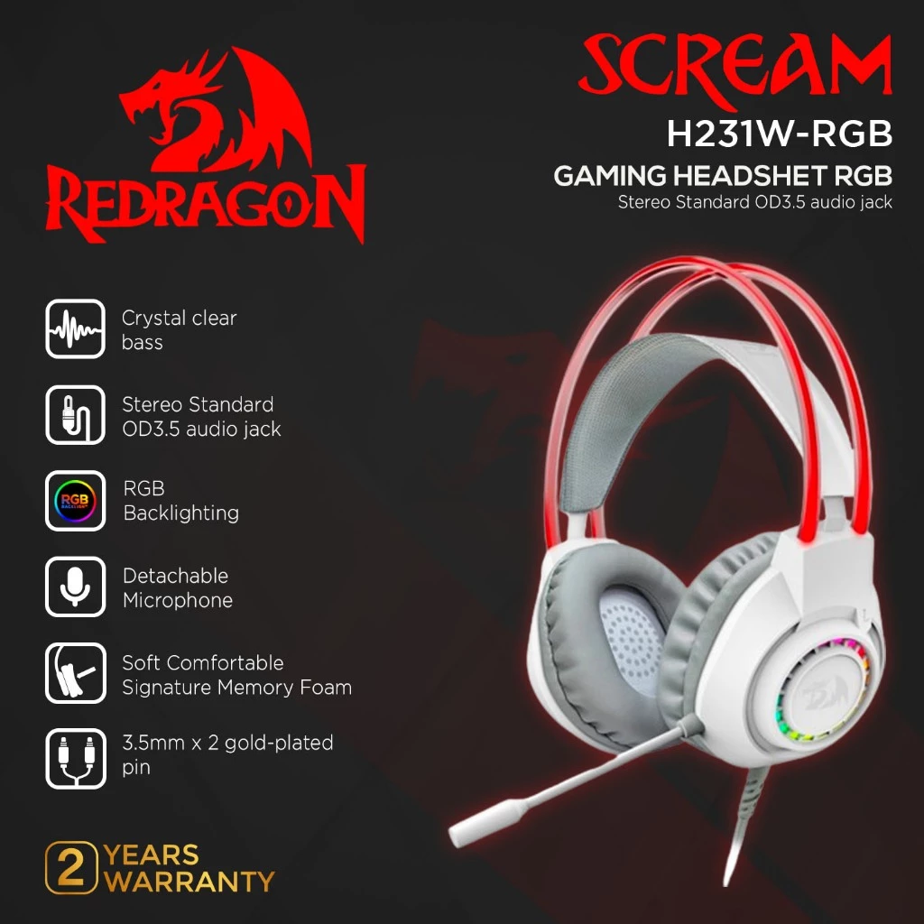 Redragon Wired RGB Gaming Headphone SCREAM - H231W