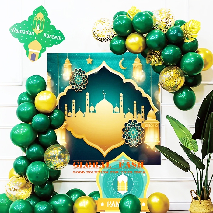 set dekor eid mubarak hijau / paket dekorasi balon lebaran ramadan mubarak / dekor hari raya idul fitri