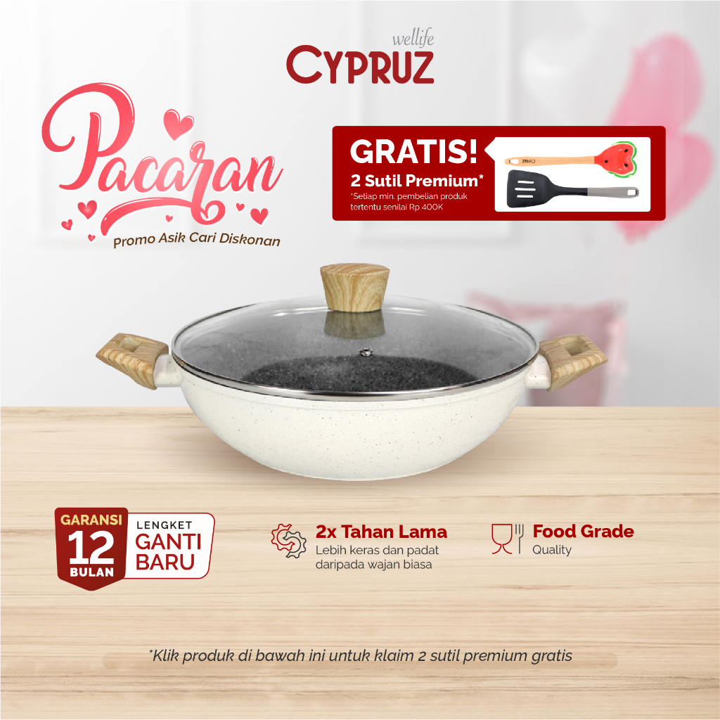 Jual Cypruz Wajan Kuali Tebal Anti Lengket Wok Pan White Granite Series Dengan Tutup Shopee 6608