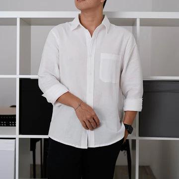 COZYCLUB Long Sleeve Linen Shirt Kemeja Polos Linen Pria Lengan Panjang 91