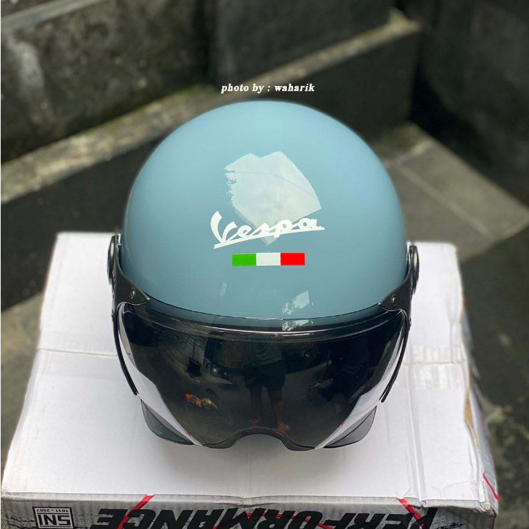 Jual Helm Vespa Retro Italy Gorilla Gloss List Chrome + Visor | Shopee ...