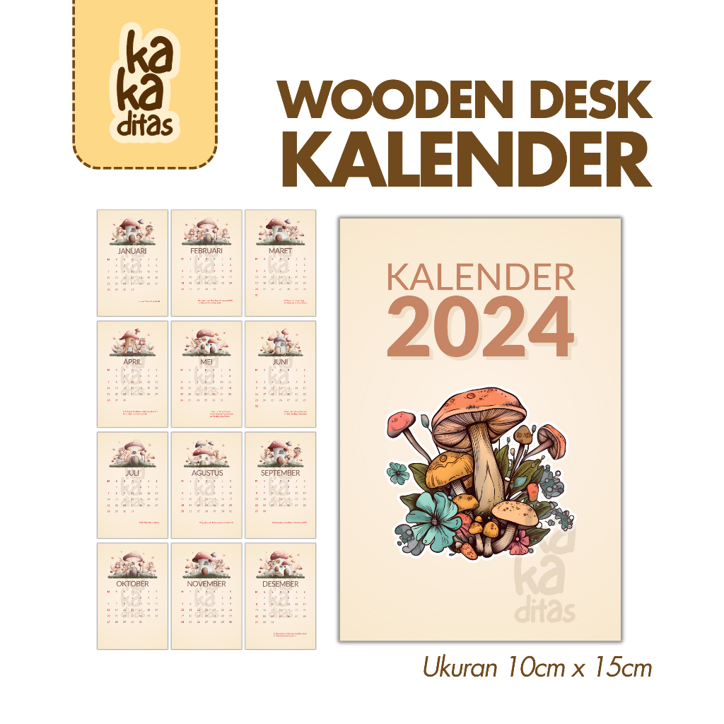 Jual Kakaditas - Desk Calendar Wooden Stand Kalender Meja Tatakan Kayu 