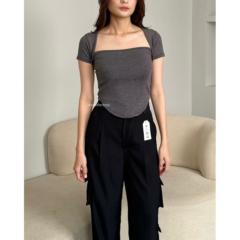Jual SIVALI Gwen Top - Atasan Crop Square Neck Polos - Basic Cotton Rib ...
