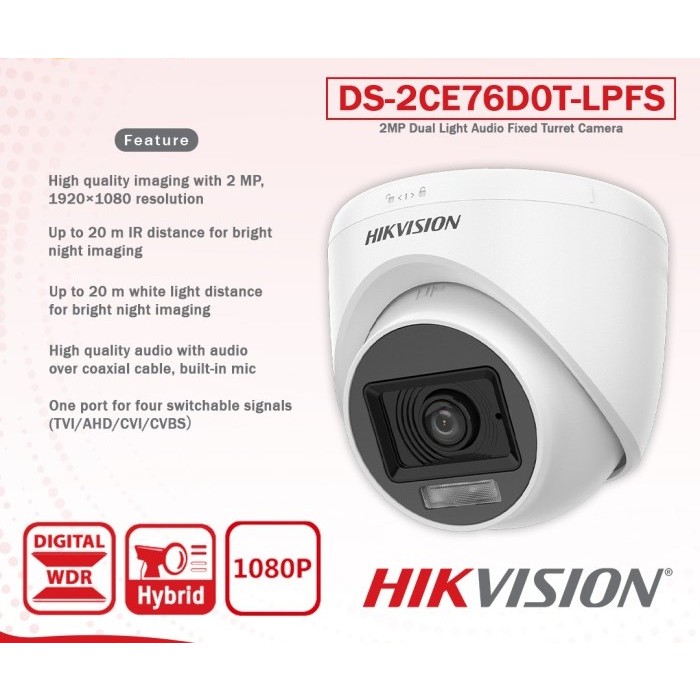 Jual Hikvision Ds 2ce76d0t Lpfs 2mp Dual Light Audio Camera Cctv Indoor