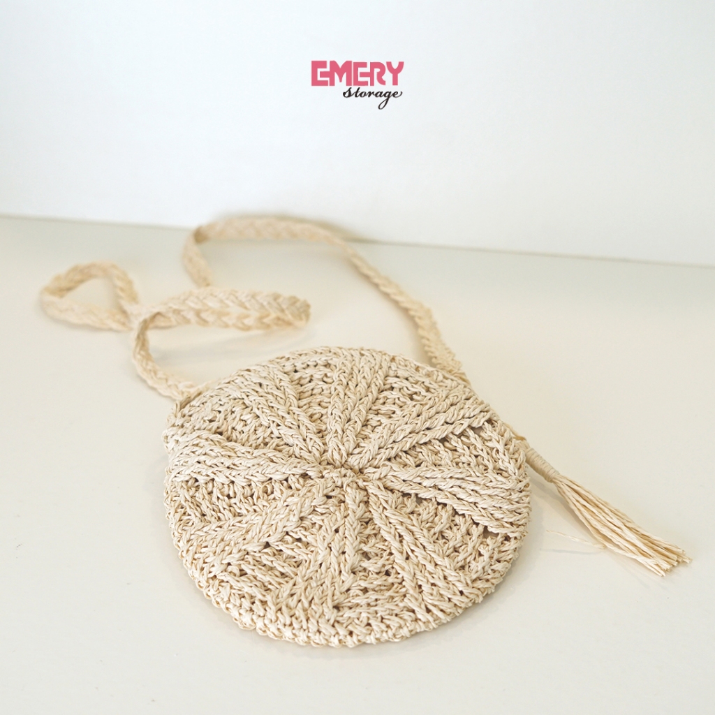 Jual Tas Rotan / Tas Pantai / Round Straw Bag EMR-105 A | Shopee Indonesia