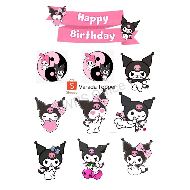 Jual Topper Cake Tema KUROMI Free Request Nama/Hiasan Kue Ultah KUROMI
