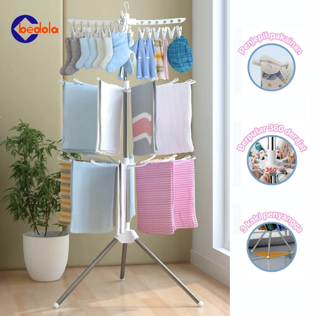 Bedola jemuran menara rak jemuran baju bayi lipat rak susun handuk foldable