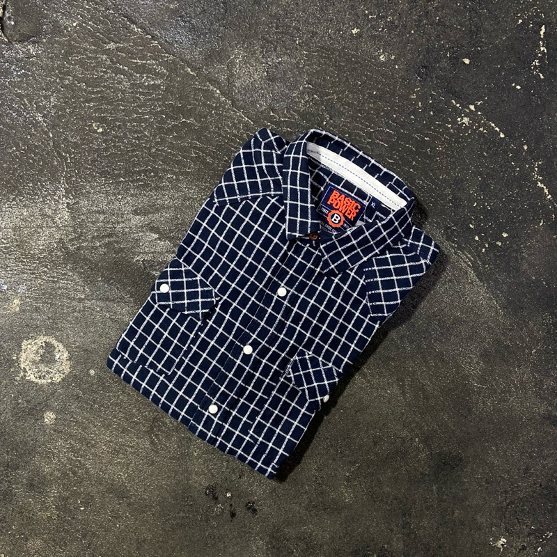 Jual Basic Power Flannel Rugged Shirt Check Small Long Sleeve Navy ...