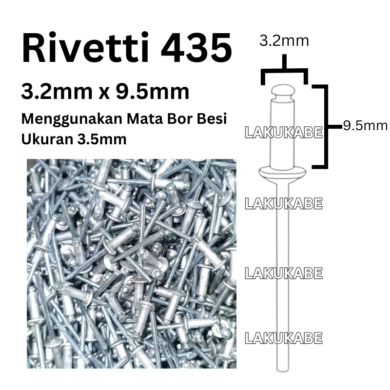 Jual Paku Rivet Rivetti 435 3.2mm x 9.5mm Blind Rivet 1 Dus Isi 1000 ...