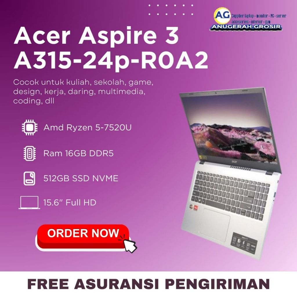 Jual Sale Laptop Gaming Acer Aspire 3 A315 24p R0a2 Ryzen 5 7520u Ram