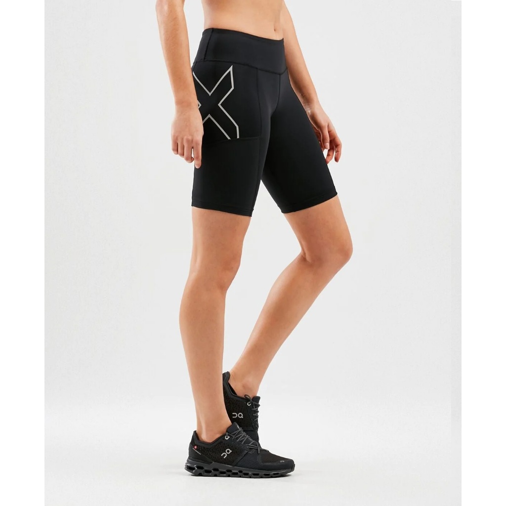 2XU Aero Vent Mid-Rise Compression Tights - Short Hybride Femme - Respirant - Poche Zippée