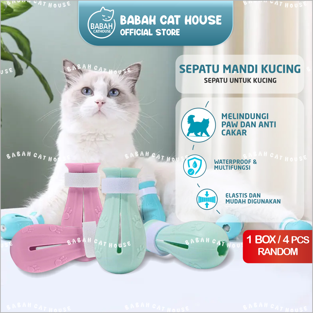 Jual SEPATU MANDI KUCING 1 Set ( 4 PCS ) Pelindung Cakar Kaki Cat Feet ...