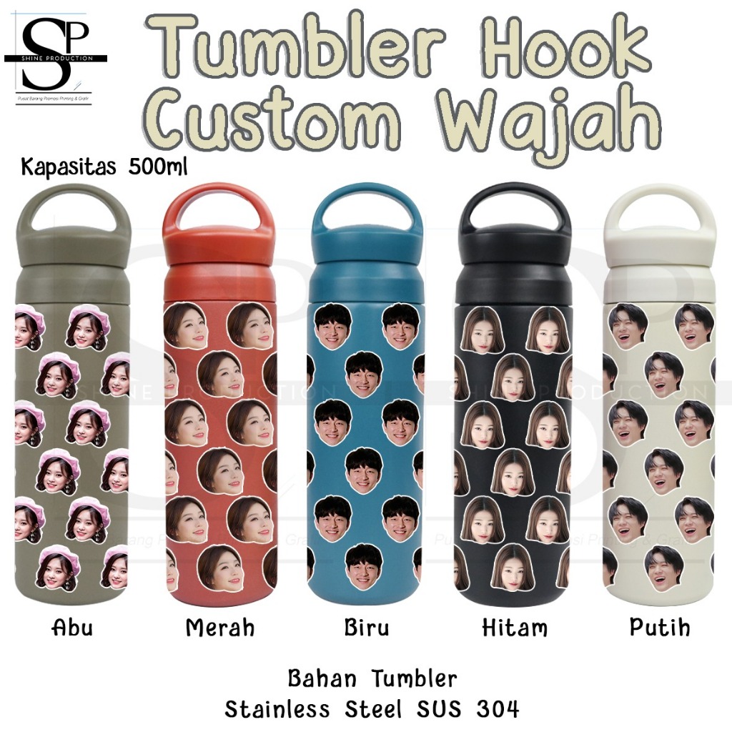 Jual Tumbler Japan Hook Custom Muka / Wajah Stainless Steel 500 ML