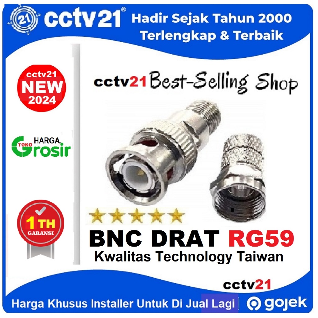 Jual Konektor /Connectot cctv Jack BNC DRAT Taiwan RG59 Harga Reseller