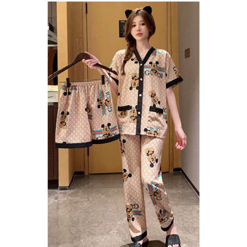 3 In 1 Baju Tidur Satin Wanita Piyama Saten Import Premium