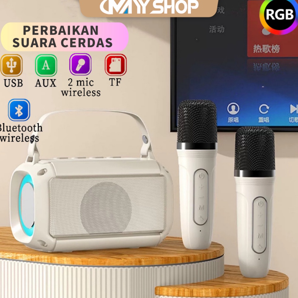 Jual Ylw 2MIC Speaker karaoke bluetooth 1 SET RGB Wireless 2 Warna ...